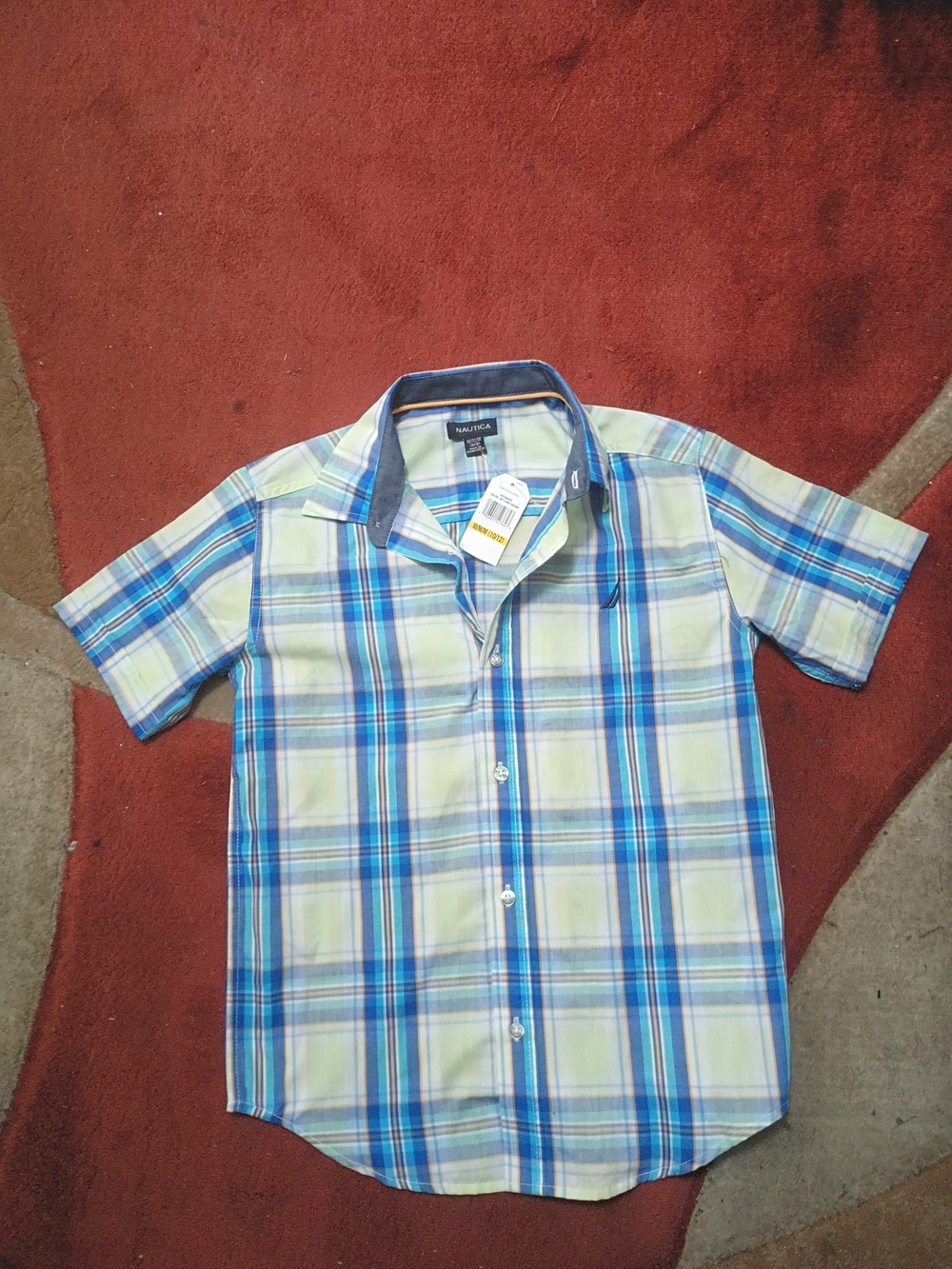 Nautica Blue & Green Plaid Short Sleeve Button-Down Shirt Size 14-16